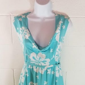 Vintage Eva Franco Anthropologie Blue Floral Dress, Tropical Vacation Midi Dress, Summer Cruise Resortwear, Spring Garden Party Style image 7