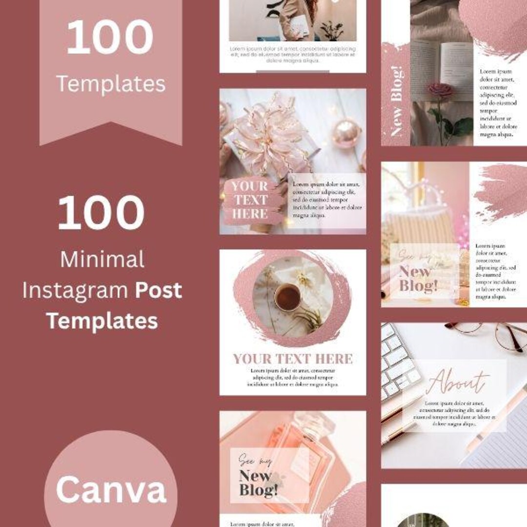 100 Blush Pink Instagram Templates Editable Canva Template Bundle ...