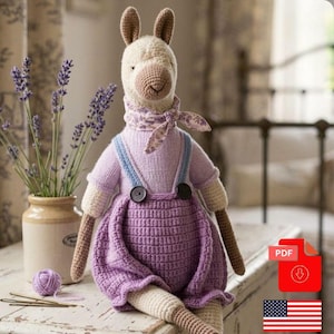 Beige Llama Crochet Pattern – Provence Style with Removable Lavender Outfit, Home Decor Amigurumi