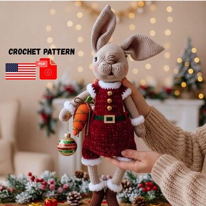 Bunny - CROCHET PATTERN - Large Rabbit Amigurumi Toy with Overalls 18-Inch PDF tutorial