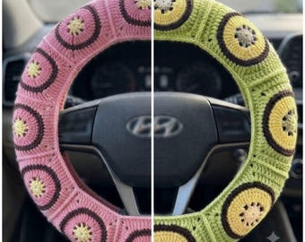 Funda de volante de kiwi de ganchillo, bonitos accesorios de frutas para coche, decoración interior de coche estética hecha a mano, funda de volante de color personalizado