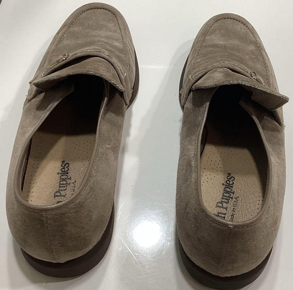 Vintage 70s Hush Puppies Mens Suede Loafers Made in USA 