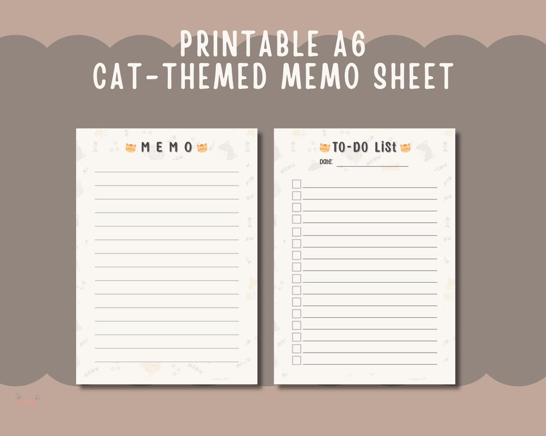 Cat-themed A6 Memo Pad | Cat Printable Stationery | Cozy Cat Notes - Etsy