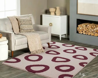 Hand Tufted Red Abstract Rug: Irregular Shape Area Rug