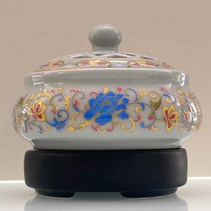 Electric Incense Burner - Porcelain Grey Lotus  – Ceramic Resin Heater with Adjustable Temp (110V)