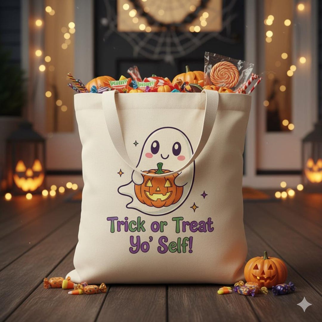 Personalized Halloween Tote Bag – Custom Trick or Treat Bag – White ...