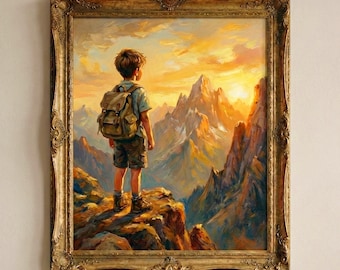 Vintage Mountain Boy Oil Painting Print | Adventure Nursery Art (Digital Download)
