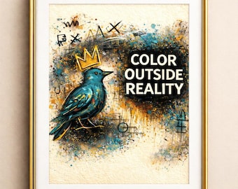 Graffiti Vogel Print, Gekrönter Abstrakter Street-Art-Druck (Digitaler Download)