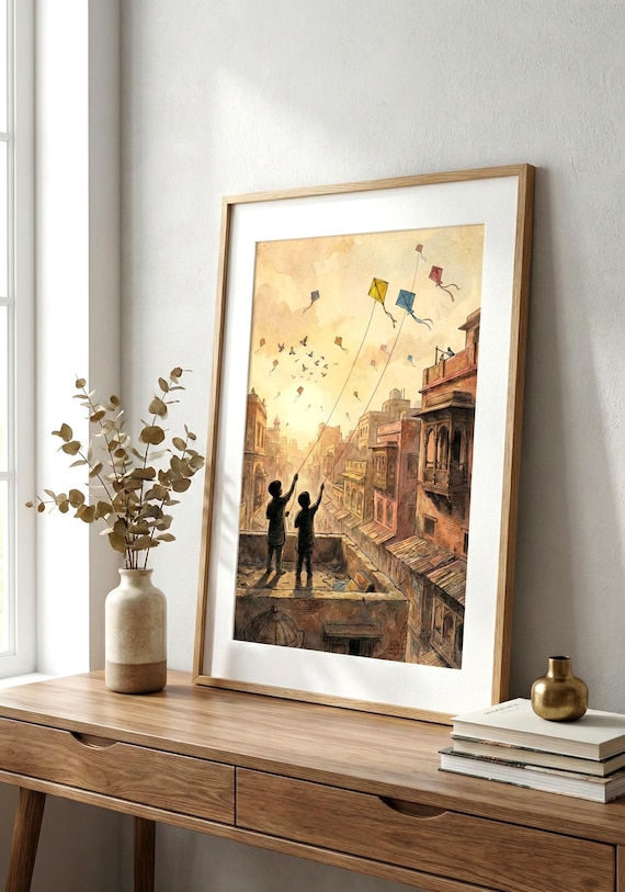 Lahore Kite Flying Art Print, Pakistan Nostalgia, South Asian Decor (Digital Download)