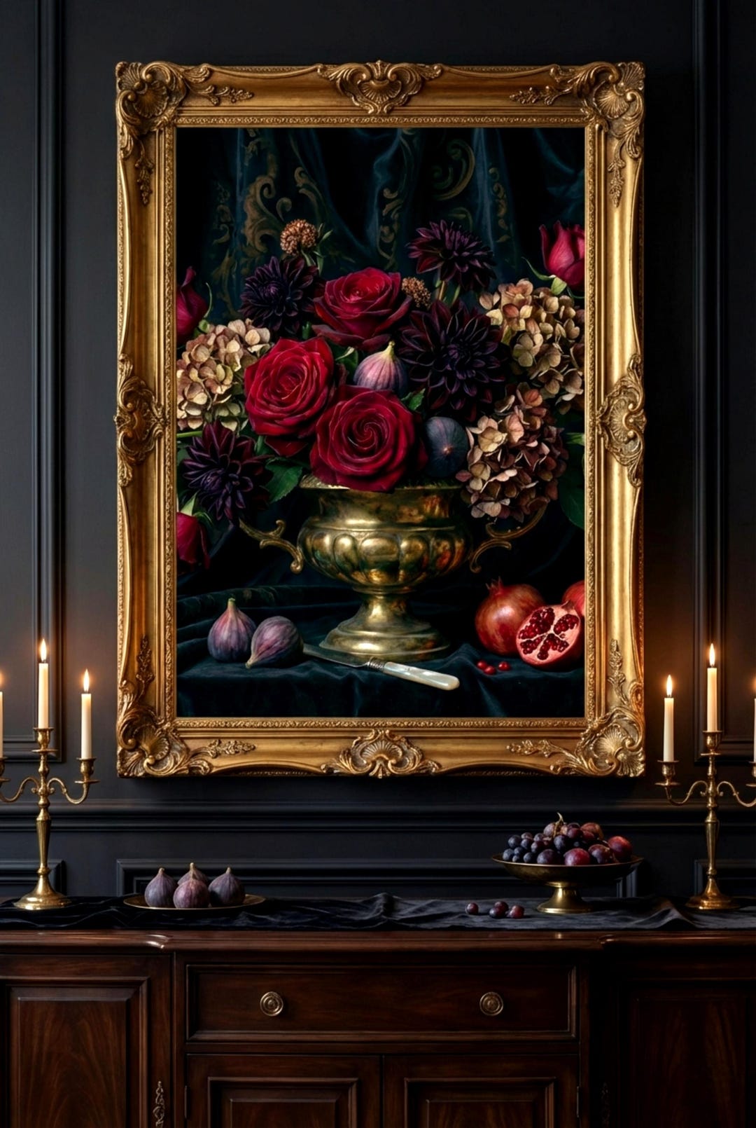 Moody Floral Still Life Art Print, Dark Academia Kitchen Decor (digital ...