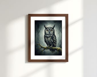 Antique Owl Portrait Print | Dark Academia Gothic Decor (Digital Download)