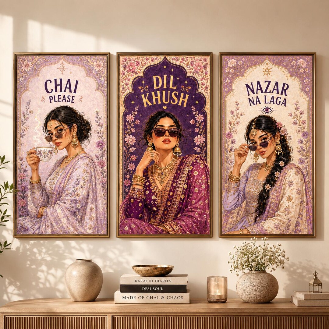Desi Pop Art Set: Pakistan Purple Floral Poster, South Asian Gallery ...