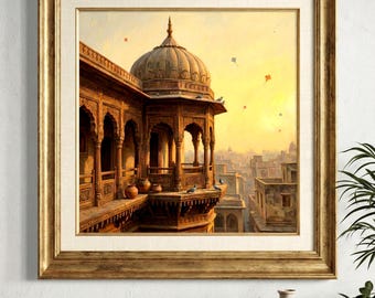 Mughal Architecture Wall Art: Vintage India Haveli Painting (Digital Download)