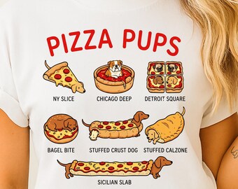 Pizza Pups The Menu, Funny Dog Pizza Art, Cute Dog Lover Gift, Pizza Slice Bulldog Pug Dachshund Illustration, Digital PNG Download