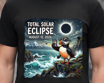 Total Solar Eclipse Iceland Puffin Selfie August 12 2026 Png, Funny Bird Eclipse Clipart, Whimsical Coastal Digital Download