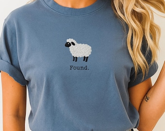Camiseta Found Sheep Faith, camiseta minimalista con animales de granja, bordado del cordero del Salmo 23 cristiano, camiseta unisex