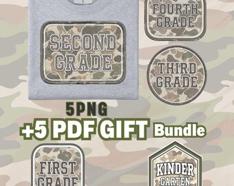 Camo Back To School Bundle PNG, Preppy First Day Of School Sublimation Design, Boy Back To School T-Shirt Gift, Vintage Hunting Style Bundle