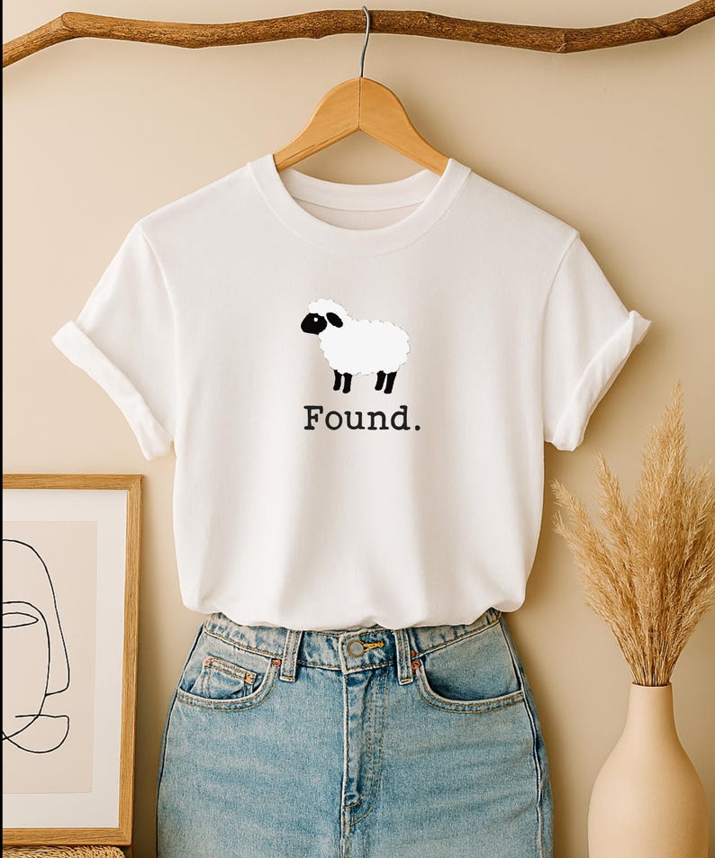 Found Sheep Faith Tee, Minimalist Farm Animal shirt, Christian Psalm 23 Lamb, Unisex T-Shirt image 4
