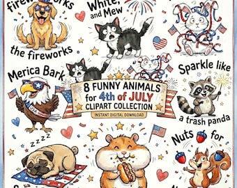 Funny Animals 4th of July PNG Bundle, Patriotic Peeking Animals Clipart, Independence Day Digital Download