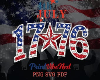 1776 strass PNG, SVG, PDF digitale download, patriottische Amerikaanse vlag, 4 juli shirtontwerp direct downloaden