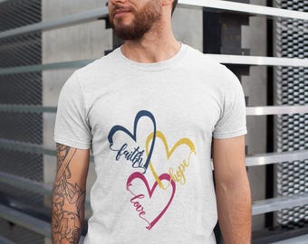 Inspirational T-Shirt: Faith Hope Love Hearts - Spirituelles Grafik-T-Shirt