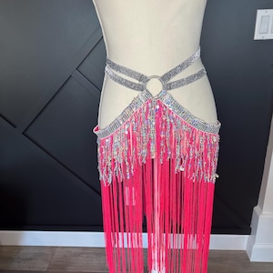 Medium Handmade Bright Pink and Silver Fringe Burlesque Skirt