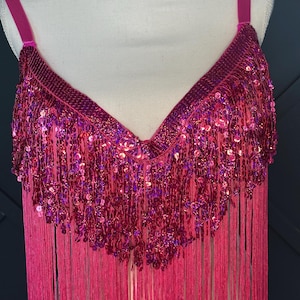40 DD Extra Long Pink Fringe Burlesque Bra