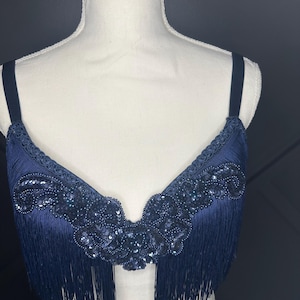 36 D Navy Blue Fringe Burlesque Bra