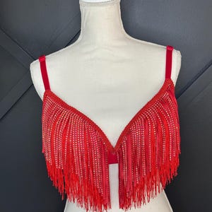 36 DD Red Fringe Burlesque Bra