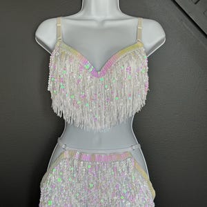 38 B White Burlesque Bra with a Small size White Burlesque Thong
