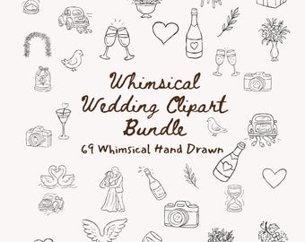 Whimsical Wedding Clipart Bundle | 69 Hand Drawn Icons SVG PNG Plus Bonus Invitation Templates