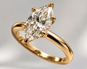 Marquise Cut Moissanite Engagement Ring, Solitaire Gold Promise Ring, Minimalist Bridal Ring, 14K Solid Gold Wedding Ring, Gift for Her