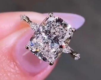 4.5 CT Cushion Cut Moissanite Engagement Ring, 14K Gold Solitaire