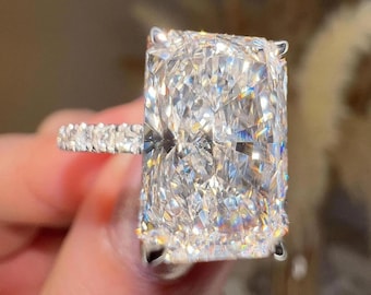 5 Carat Radiant Moissanite Engagement Ring: Pave Hidden Halo Bridal Setting