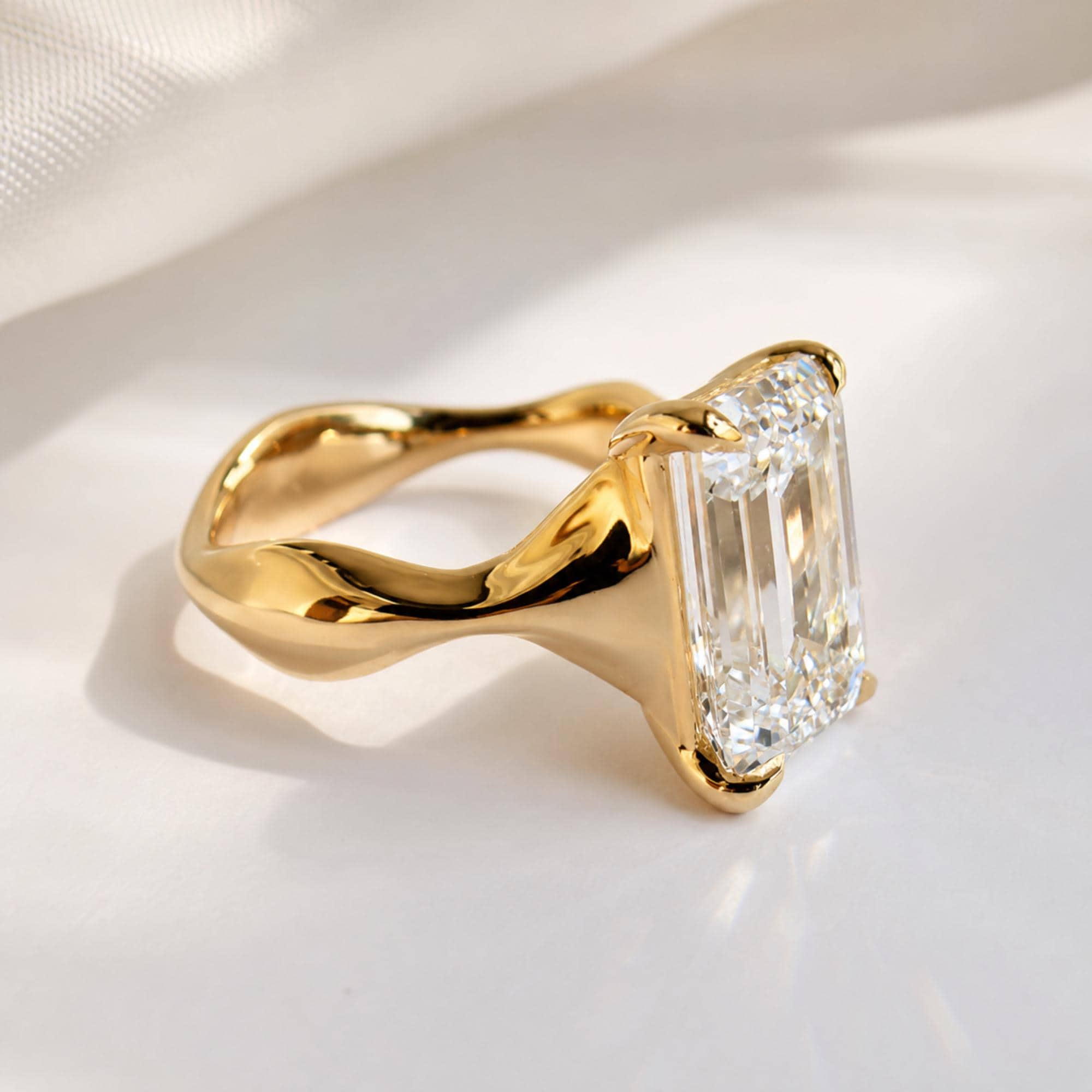 Emerald Cut Moissanite Engagement Ring in Velvet Ring Box