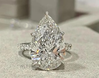 Anello di fidanzamento con moissanite a pera da 6 carati, alone nascosto in oro bianco 14 carati