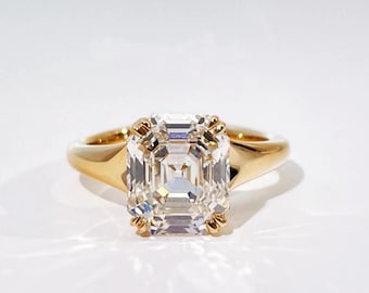 Asscher Cut Moissanite Engagement Ring, Vintage 14K Yellow Gold