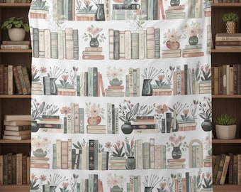 Couverture pour amoureux des livres | Couverture en peluche veloutée esthétique Cosy Book | Décoration de coin lecture | Cadeau bibliophile | Couverture bibliothèque florale