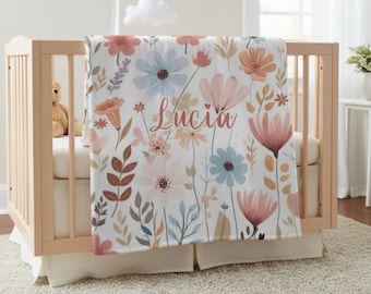 Personalized Name Blanket for Girls Gift | Floral Baby Blanket | Nursery Decor Gift | Soft Cozy Blanket Kids & Women