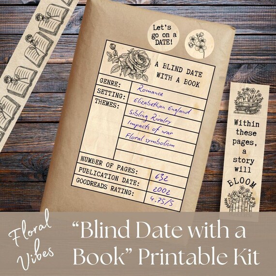 Blind Date with a Book Printable Kit, Vintage Floral Tags and Bookmarks, DIY Bookish Gift or Book Club Activity, Instant Download PDF
