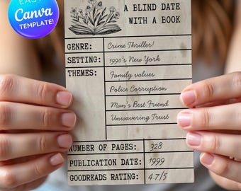 Canva Template for Printable Blind Date with a Book Label, Vintage Style Cottagecore Editable Gift Tag, DIY Floral Bookish Gift for Readers