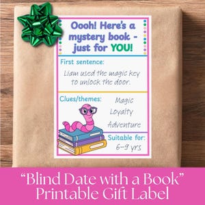 Kids Blind Date with a Book Printable Tag, DIY Mystery Reading Gift Label for Children, Colorful Bookworm Present Kit (PDF Digital Download)