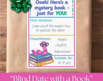 Kids Blind Date with a Book Printable Tag, DIY Mystery Reading Gift Label for Children, Colorful Bookworm Present Kit (PDF Digital Download)