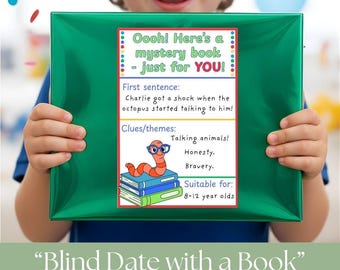 Kids Blind Date with a Book Printable Label, DIY Book Lovers Gift Tag for Bookish Children, Colorful Bookworm Digital Sticker (PDF Download)