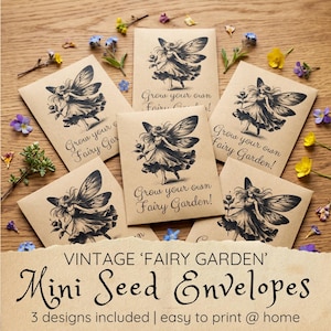 Vintage Fairies Printable Seed Packets: DIY Retro Party Favor Mini Envelopes, Fairy Garden Tiny Flower Seed Sachets  (Instant Download PDF)