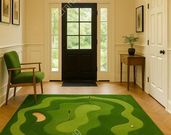Hand-Tufted Wool Rug: Golf Course Design, Modern Art Carpet