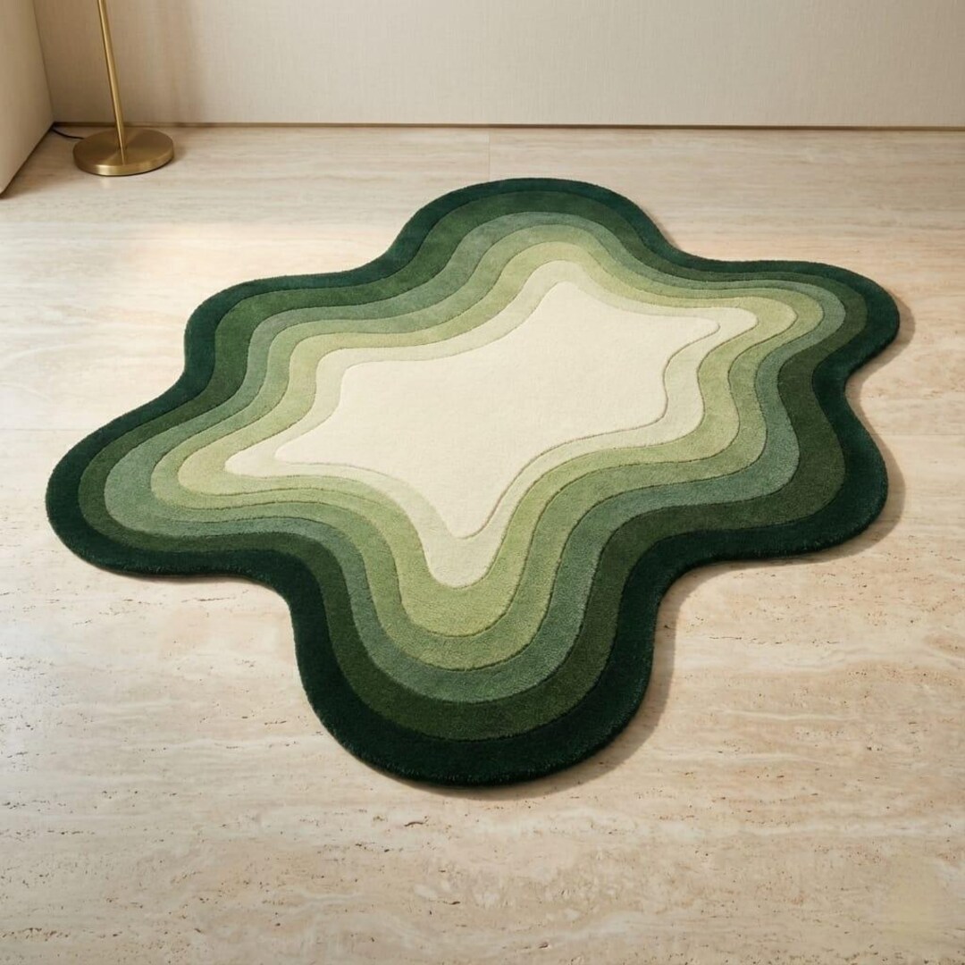 Modern Organic Shape Hand Tufted Rug, Abstract Green Gradient Wool ...