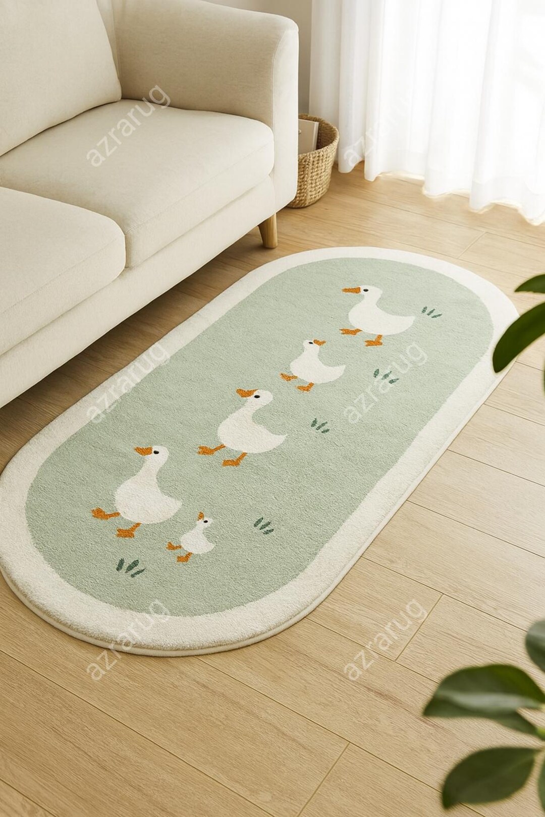 Pink Duck Rug Gentle Walk Duck Family Rug – Soft Pastel Oval Carpet for Cozy Living ...
