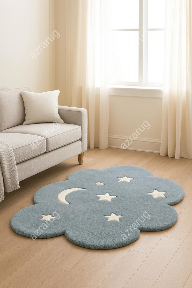 Cloud Shape Rug Cloud Shaped Nursery Rug • Blue Moon & Stars Kids Carpet - Etsy