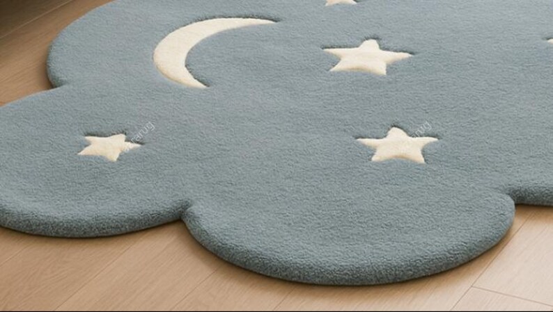 Cloud Shape Rug Cloud Shaped Nursery Rug • Blue Moon & Stars Kids Carpet - Etsy